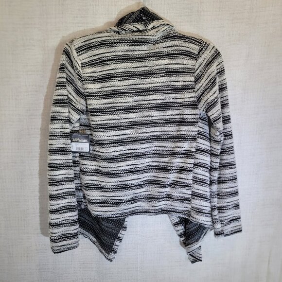 NWT Eddie Bauer Open Front Cardigan Sweater Womens XS Black White Draped Preppy - Picture 2 of 8